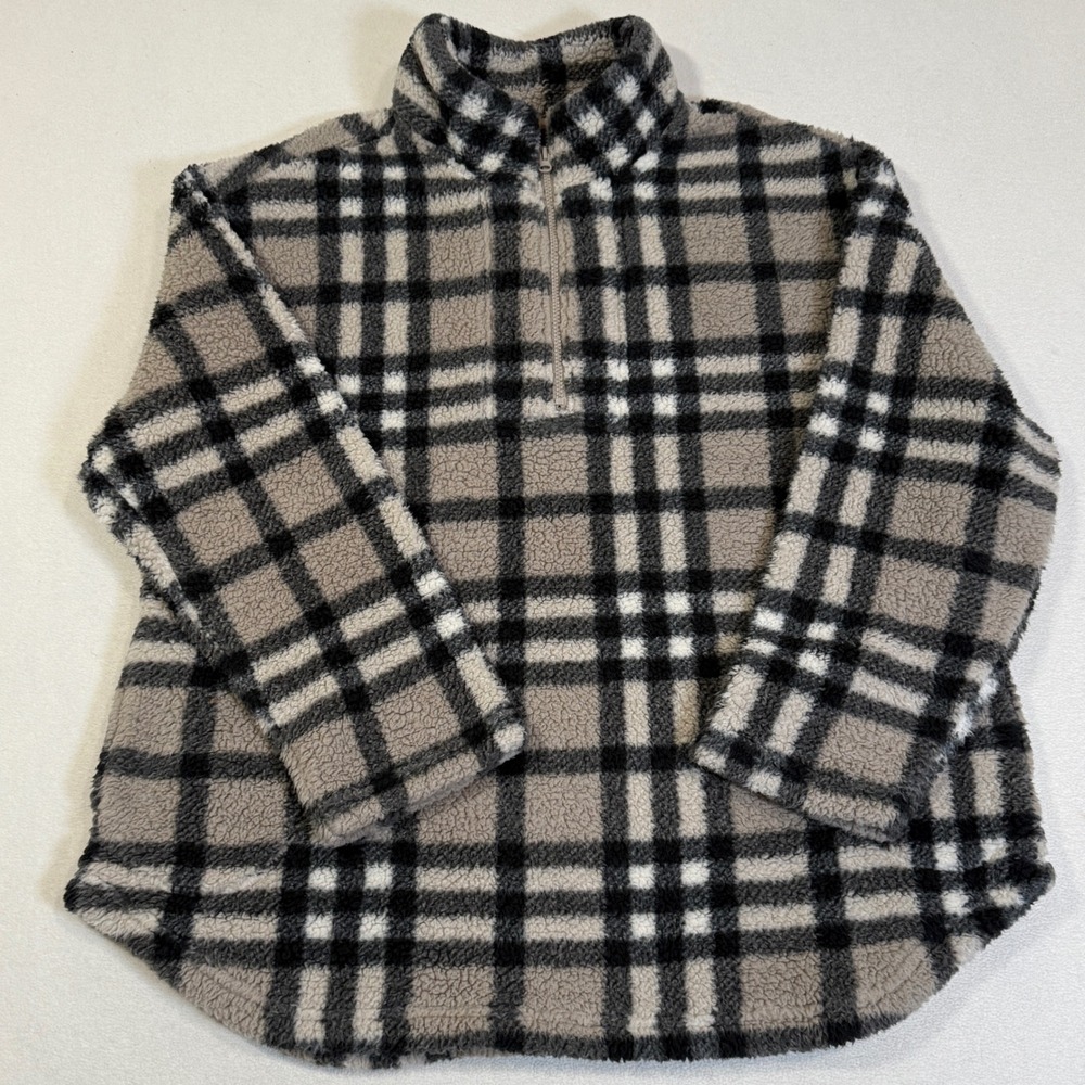 Plaid Fleece Pullover - Black and Tan